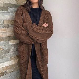 LULUS Tres Cozy Light Brown Chunky Cable Knit Oversized Cardigan